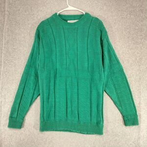Vintage JJ Cochran Pullover Sweater Wmns Sz M Green USA Made Tight Knit Diamond